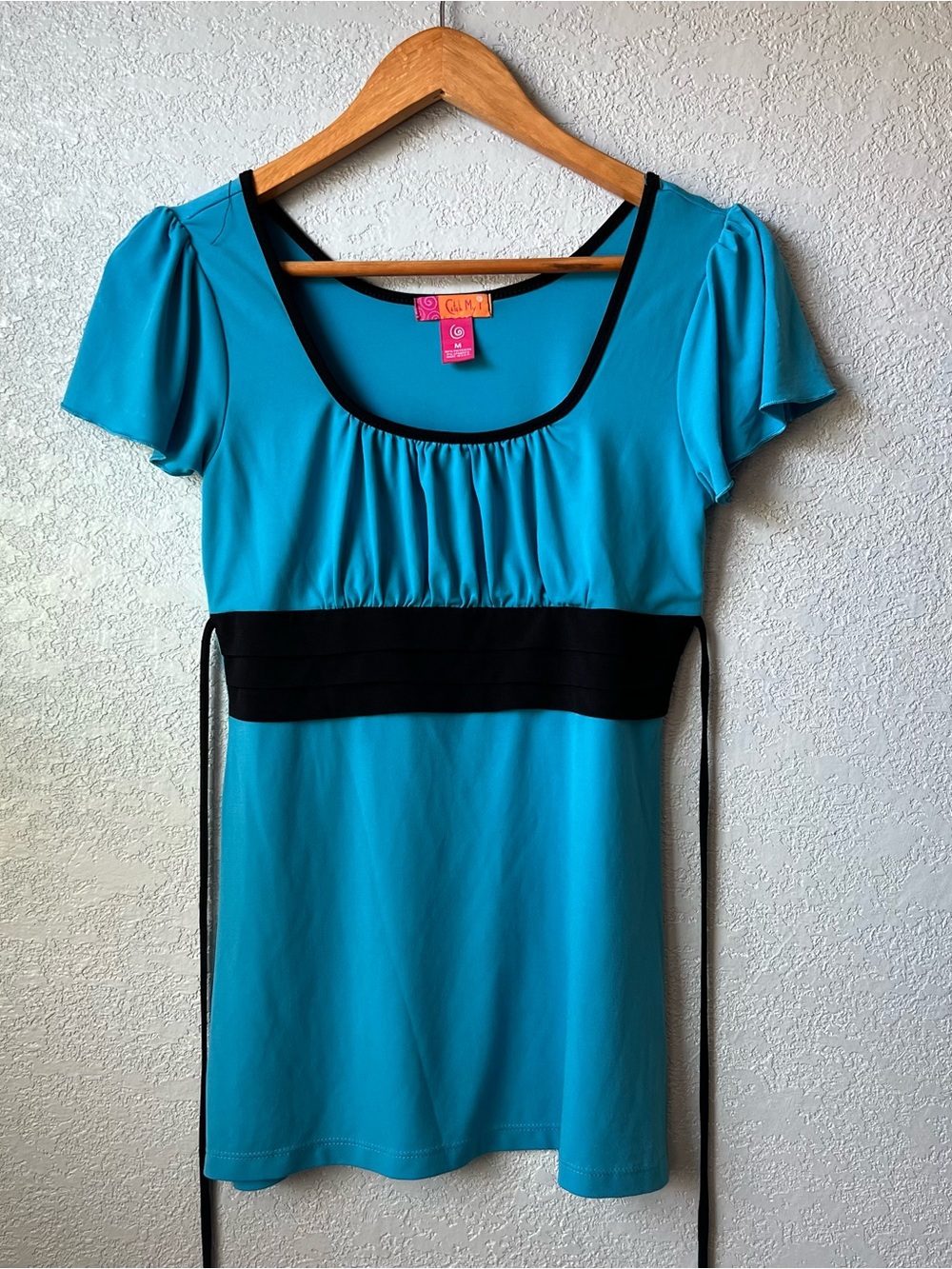 Y2K Catch My i Turquoise Empire Waist Tie Back Top Medium Fairycore Boho Size M